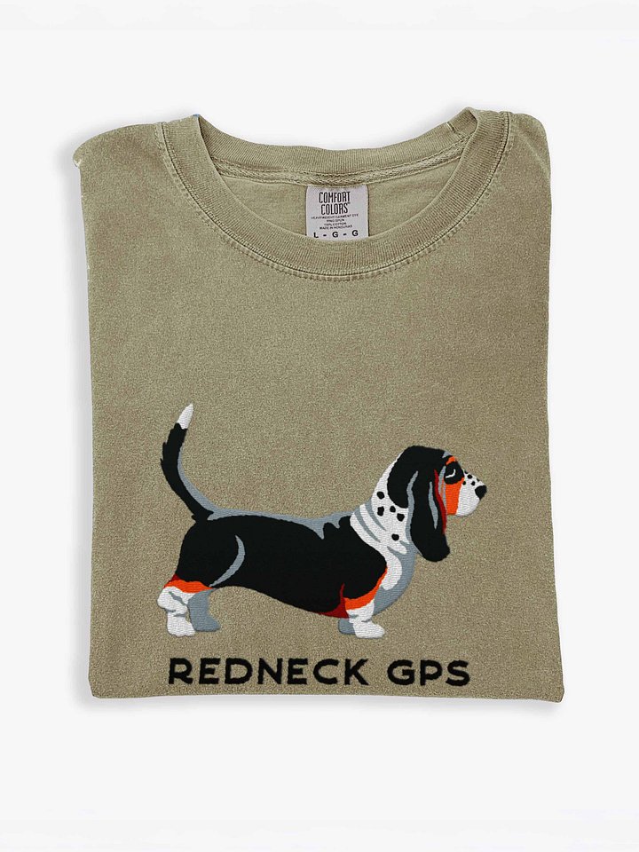 Redneck GPS T-Shirt(Embroidered) of a Basset Hound(Tricolor) product image (1)