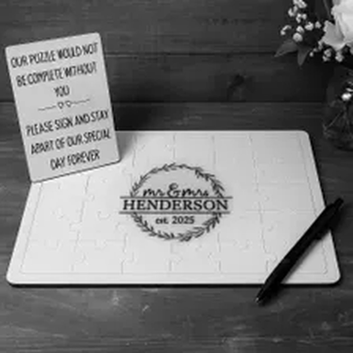 Wooden Wedding Puzzle Guest Book – Unique Custom Jigsaw Guestbook Alternative – Personalized Wood Guest Sign-In product image (4)