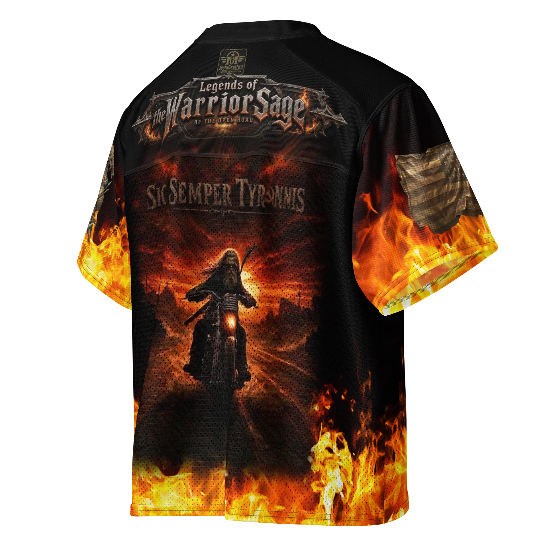MötoGraffitti Warrior Sage Sic Semper Tyrranis Football Jersey product image (6)