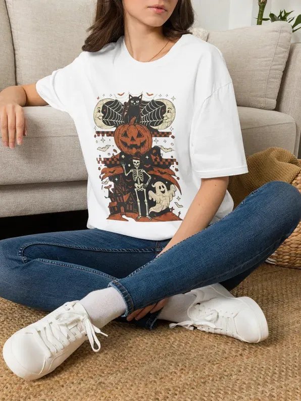 Jack-o'-Lantern Stack Halloween T-Shirt | Pumpkin, Bat, Skeleton, Ghost product image (125)