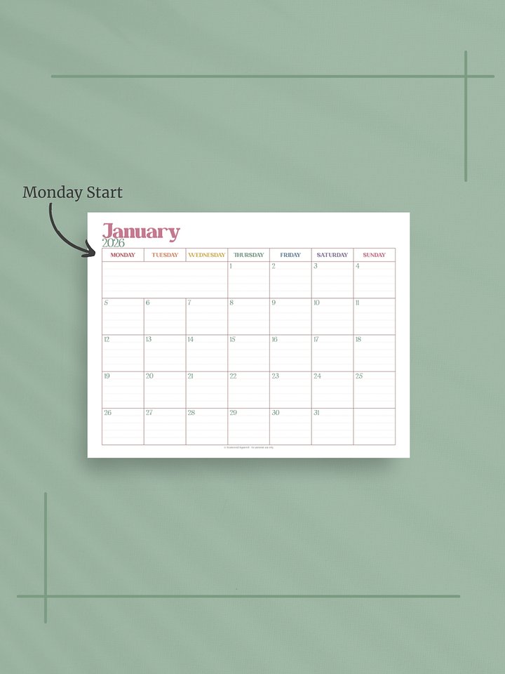 Summer Garden 2026 Calendar - Single Page per Month, Monday Start, Letter Size product image (2)