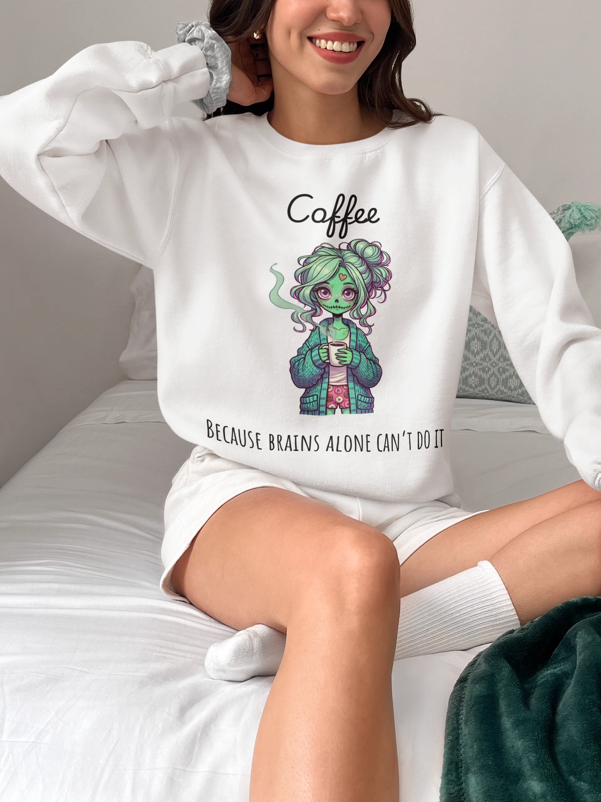 "Coffee, Because Brains Alone Can't Do It" Zombie Sweatshirt | Funny Coffee Lover Gift product image (1)