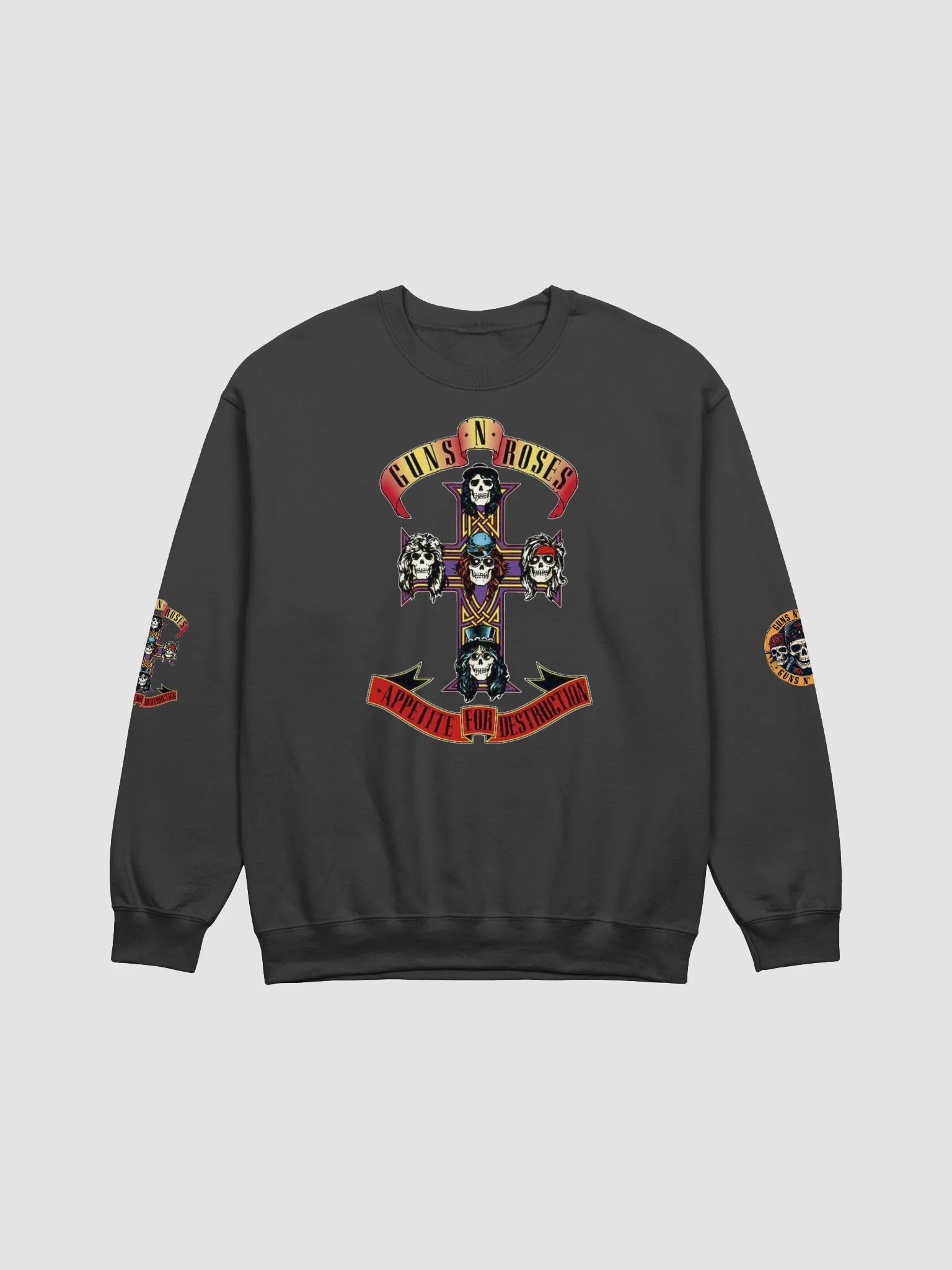Guns N’ Roses Appetite for Destruction Sweatshirt | Cross Skull Front & Sleeve Graphics | Classic Hard Rock Outerwear product image (1)