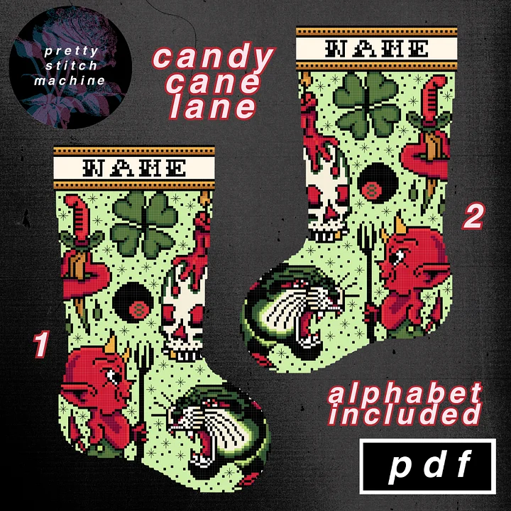 Traditional Tattoo Flash First Edition Candy Cane Lane Christmas Stocking Pattern Set product image (1)