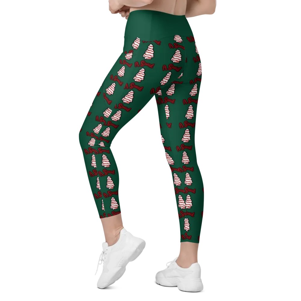 Vanilla Holiday Snack Cake All-Over Print Green Crossover Leggings with Pockets product image (11)