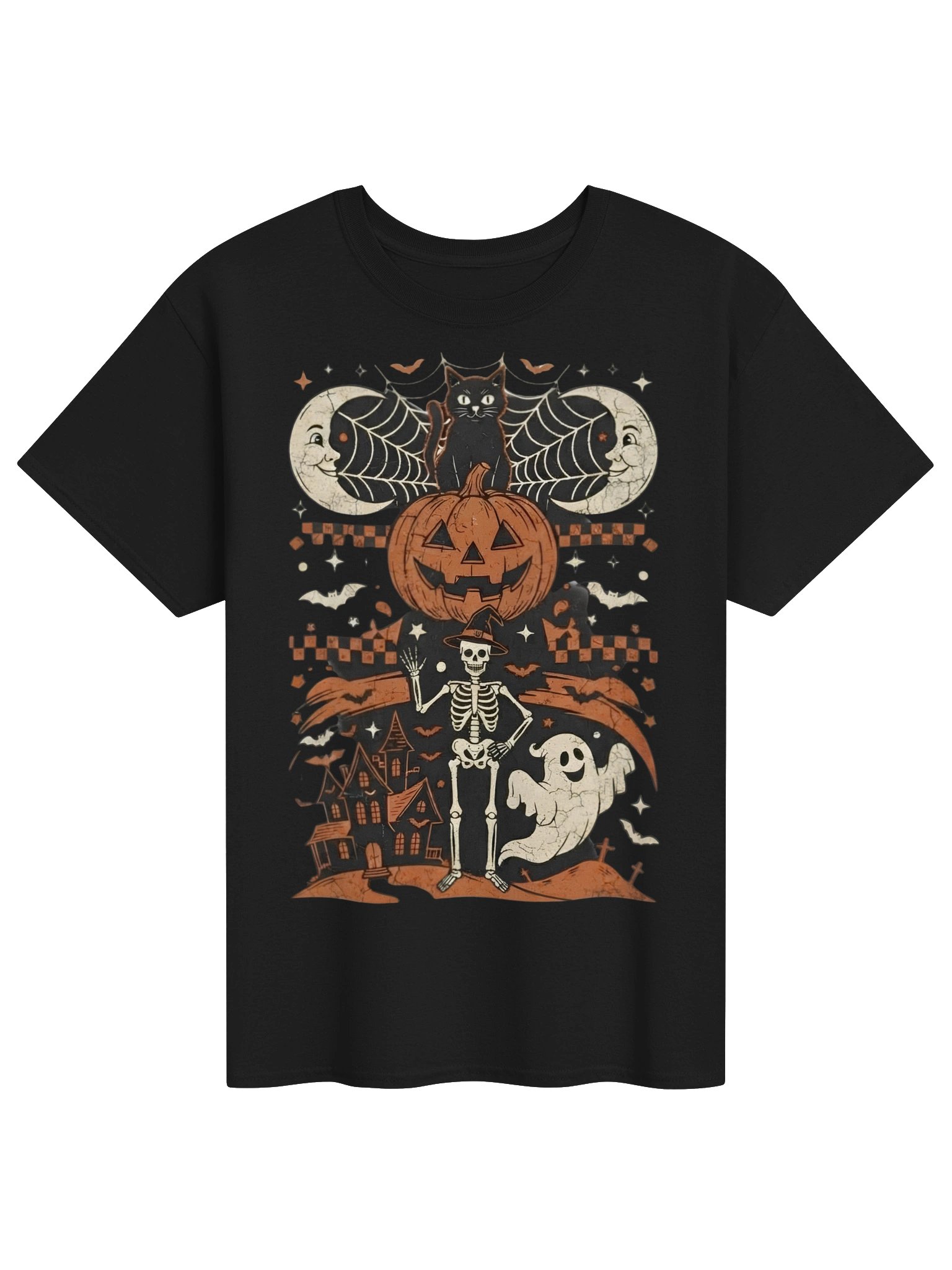 Jack-o'-Lantern Stack Halloween T-Shirt | Pumpkin, Bat, Skeleton, Ghost product image (1)
