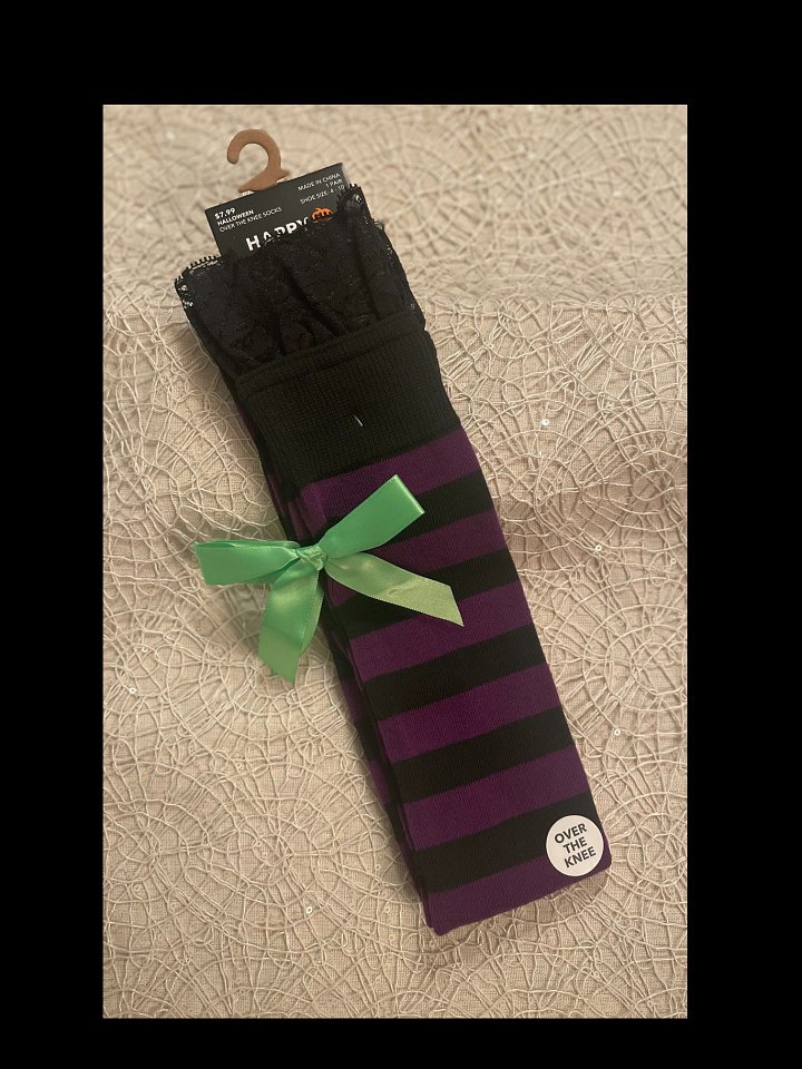 Black & Purple Stripe Over-the-knee Socks with Bow product image (1)