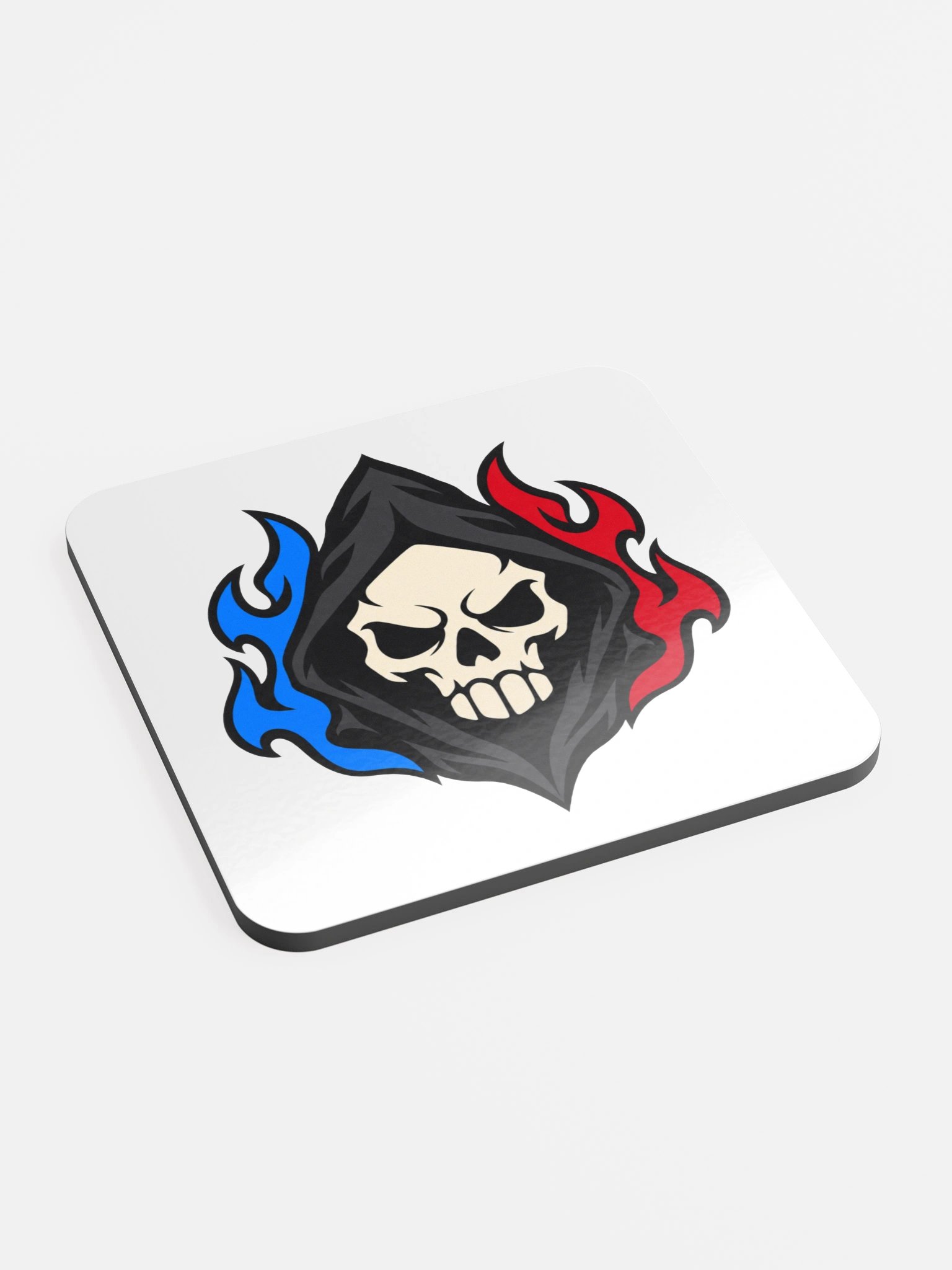 Hooded Skull - Red & Blue Flame Coaster (White) product image (2)