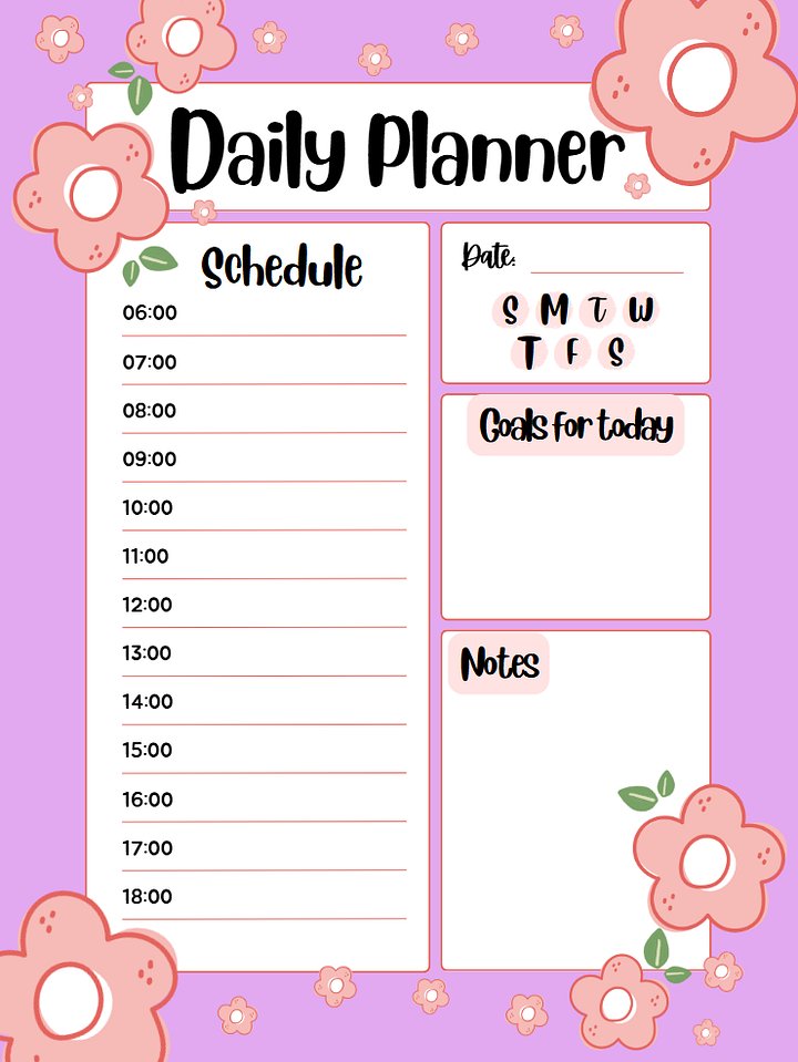 Pink Cute Minimalist Flowers Daily Planner Page product image (1)