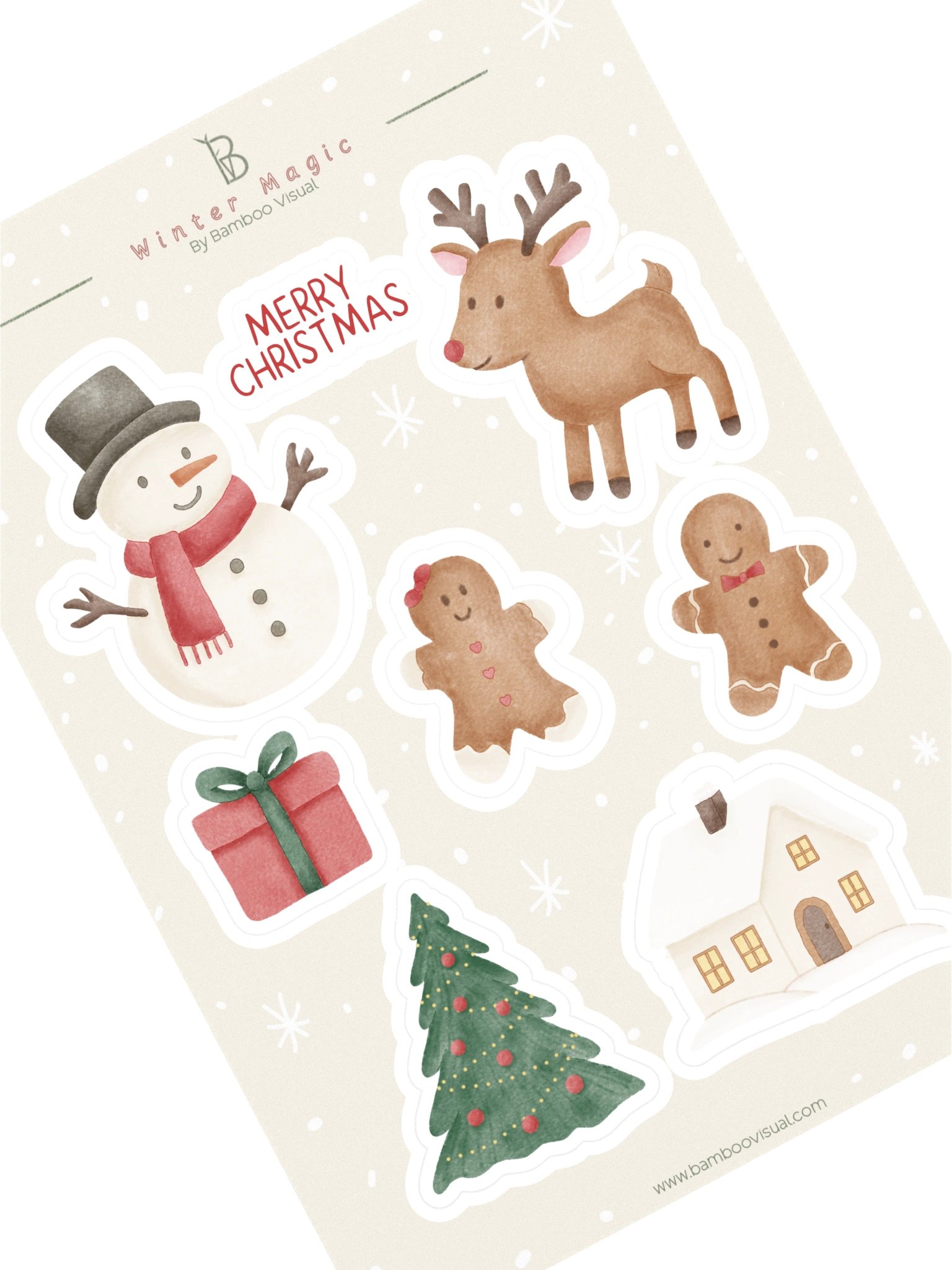 Christmas kiss cut sticker sheet little Christmas miracles. Cute illustrated holiday stickers product image (1)