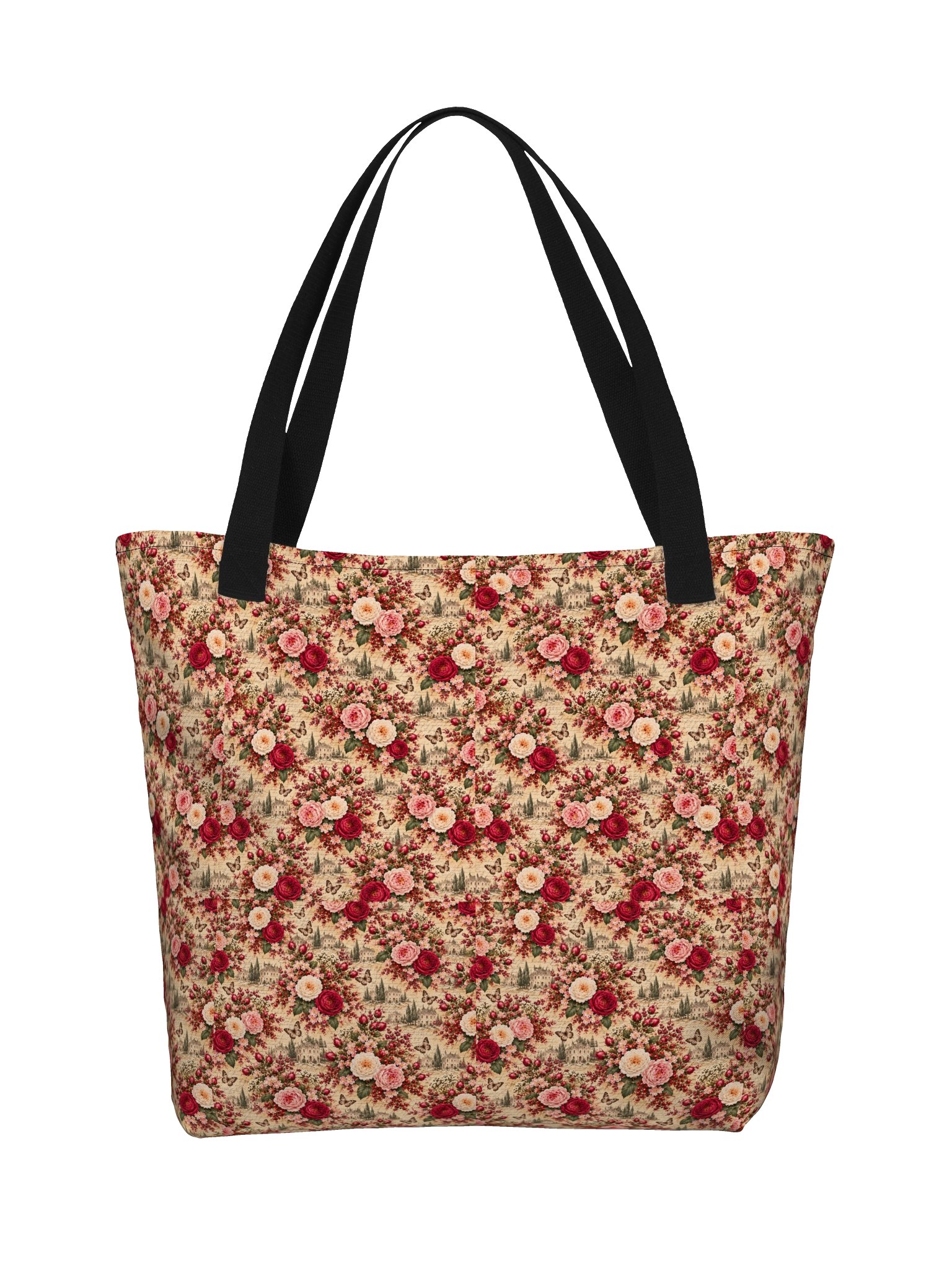 Vintage English Rose Garden Tote Bag – Romantic Floral Shoulder Bag with Pocket product image (1)
