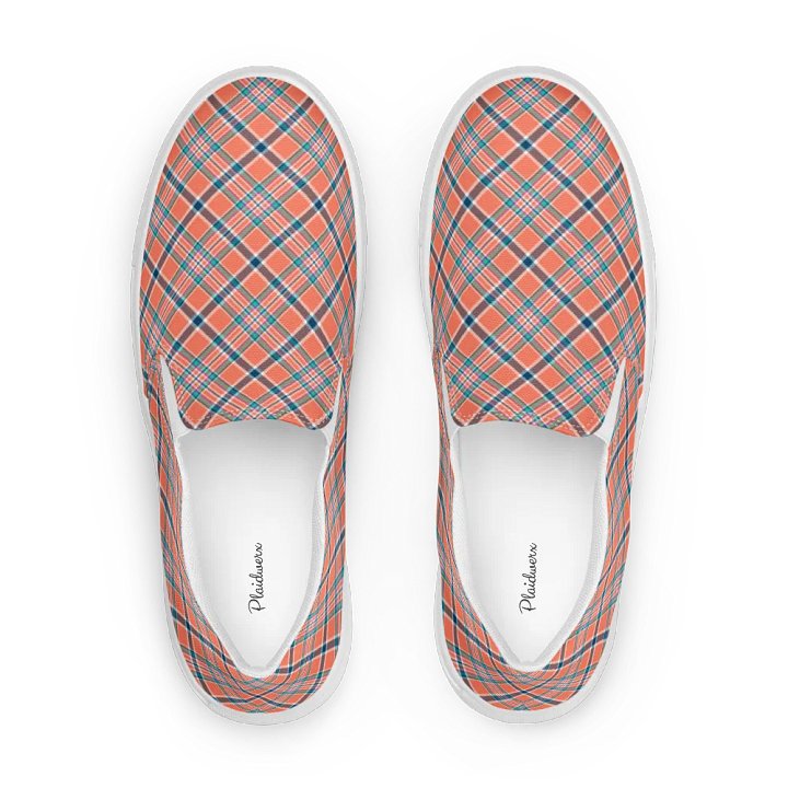 Orange Coral and Blue Plaid Women's Slip-On Shoes product image (1)