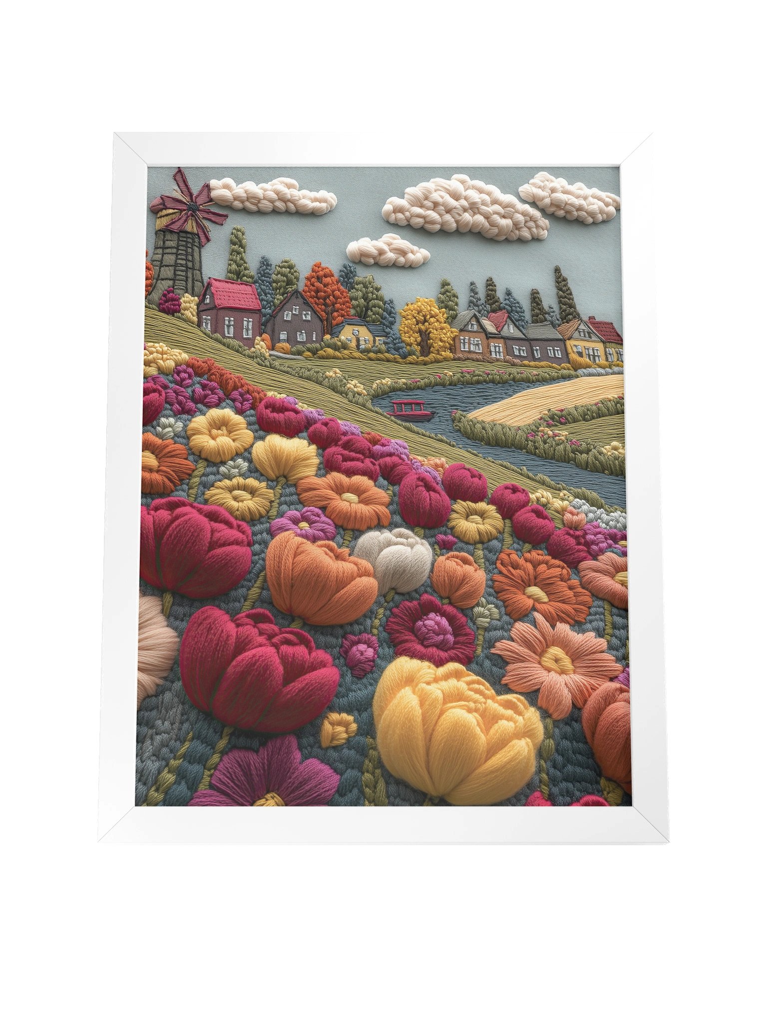 A Field of Flowers in Holland | Embroidery-Style Wall Art — Framed Print product image (12)