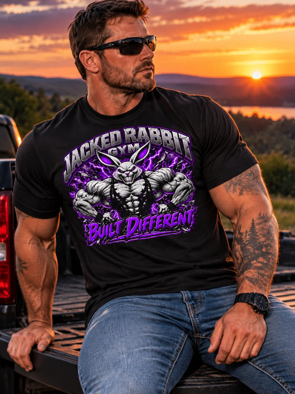 Jacked Rabbit Gym – Built Different T-Shirt (Electric Purple) product image (5)