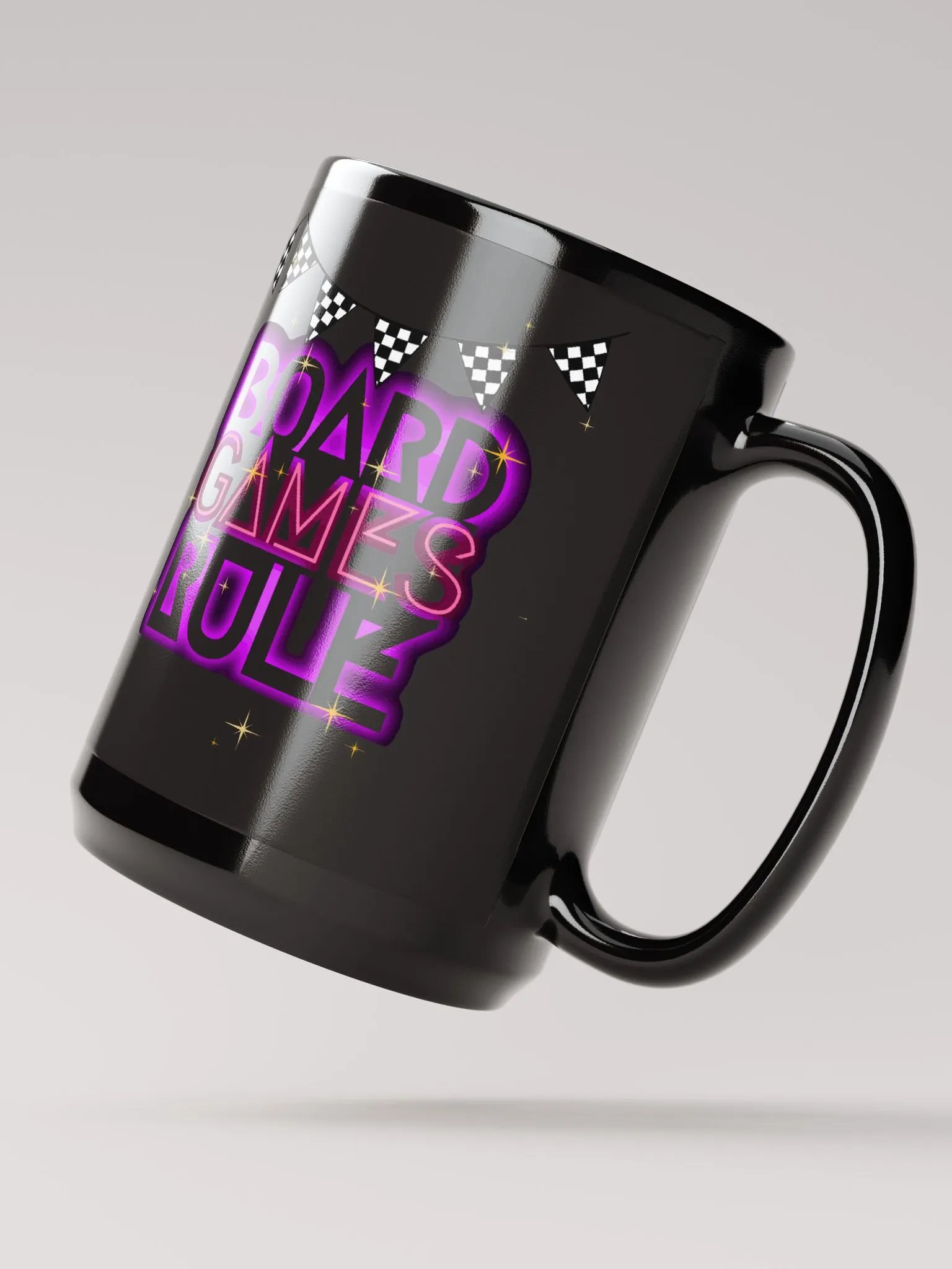 90s Neon Checkerboard Disco Board Game Mug, Purple Pink Black white large 15 oz. mug, Board Games Rule product image (4)