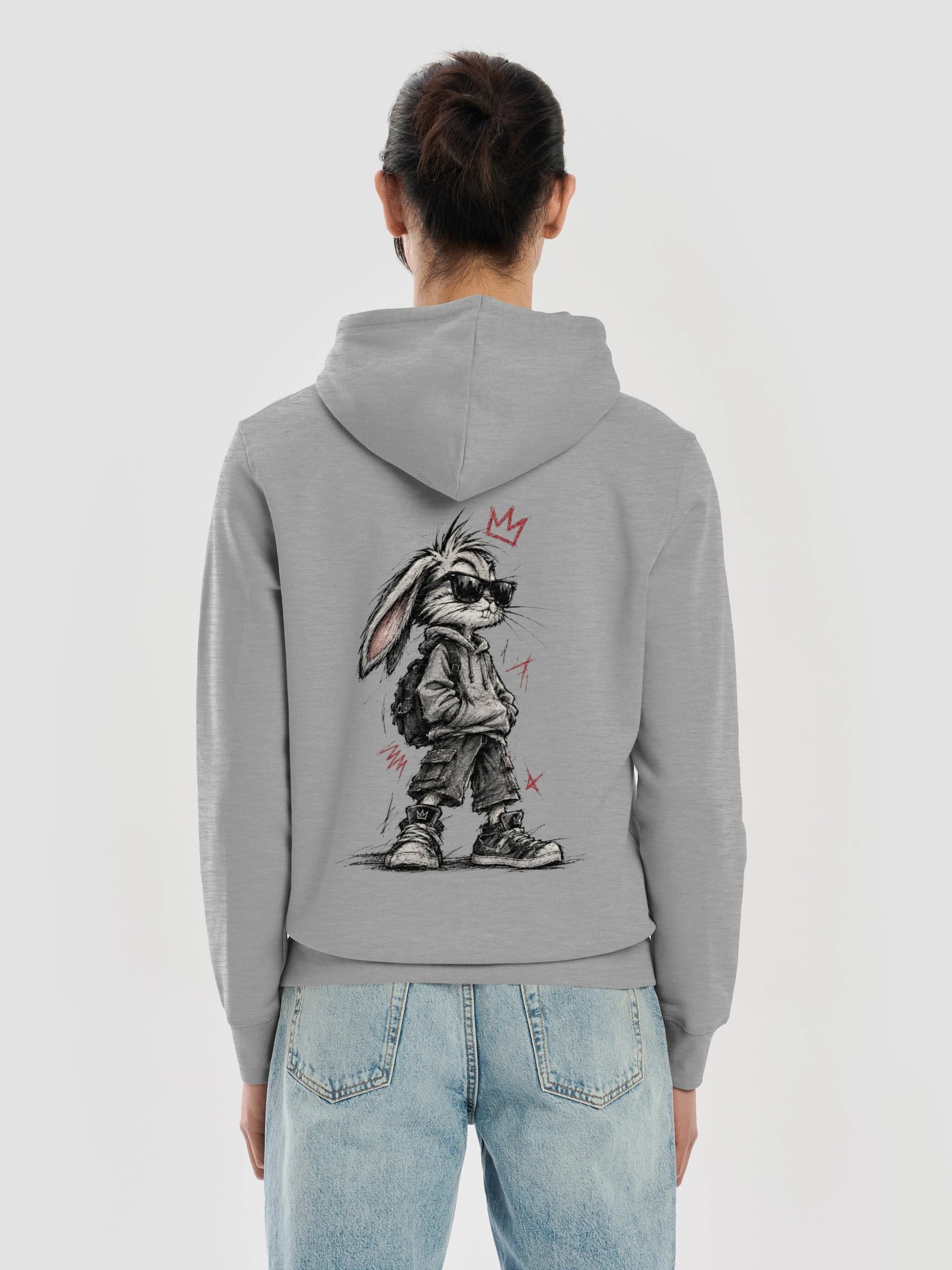 Title: Streetwear Sketch Bunny – Urban Pencil Art Graphic Hoodie product image (9)