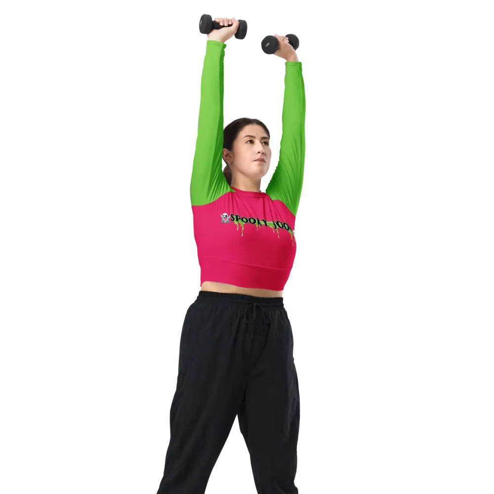 SPOOKY JOOCE Long Sleeve Crop Top - Hot Pink/Green product image (7)