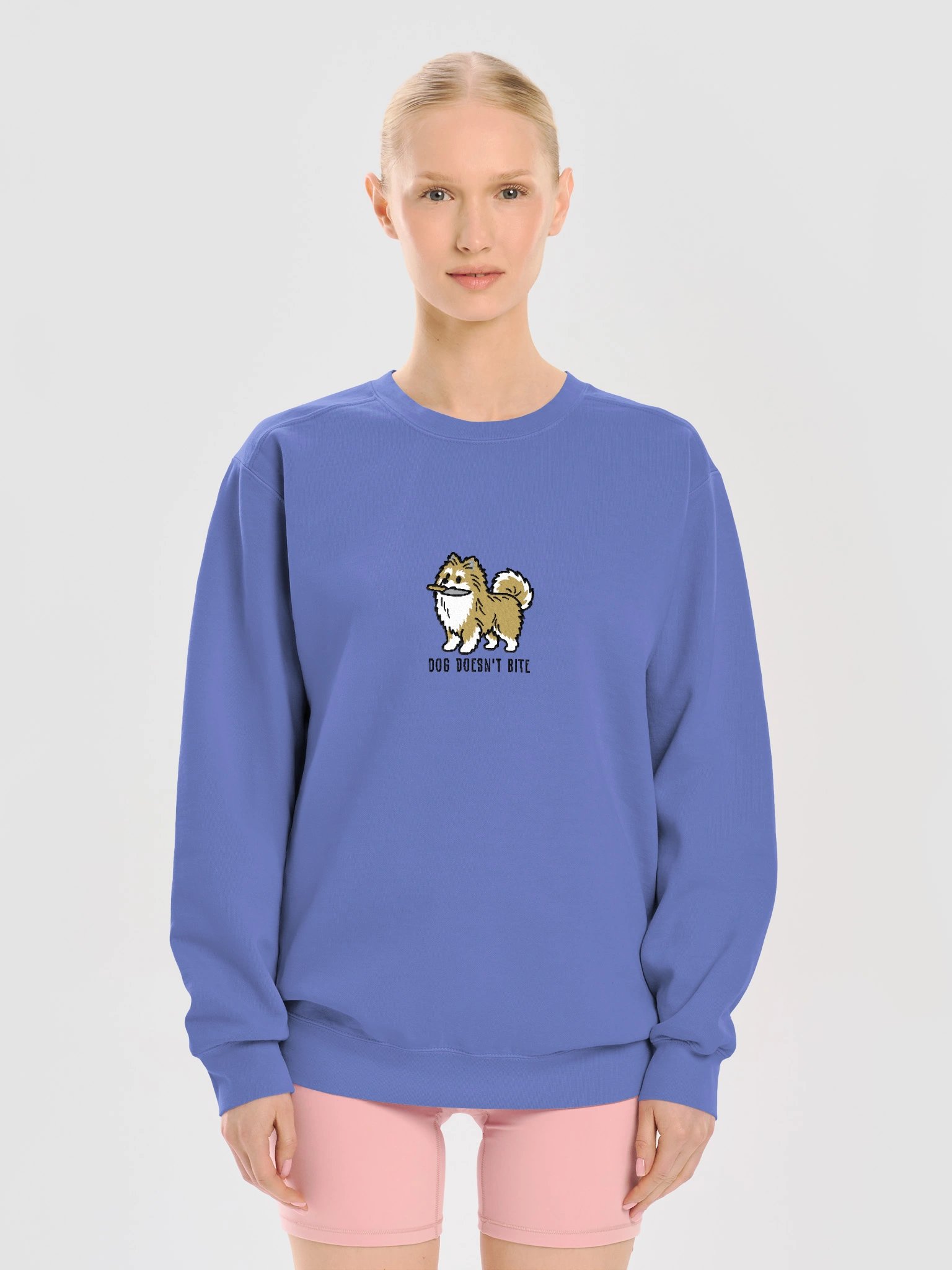 Dog Doesn't Bite Funny Chibi-Style Embroidered Premium Sweatshirt for Pomeranian(Tan) Owners product image (13)