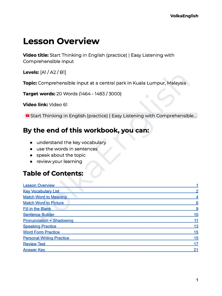 Start Thinking in English (practice) | Easy Listening with Comprehensible Input - Video 61 Study Pack product image (2)