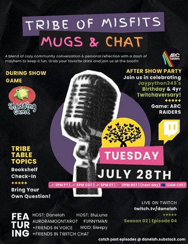 Live in 2 hrs - join us for ☕️ #MugsAndChat w/the #TribeOfMisfits on Twitch! This weekly conversation invites you to engage v...