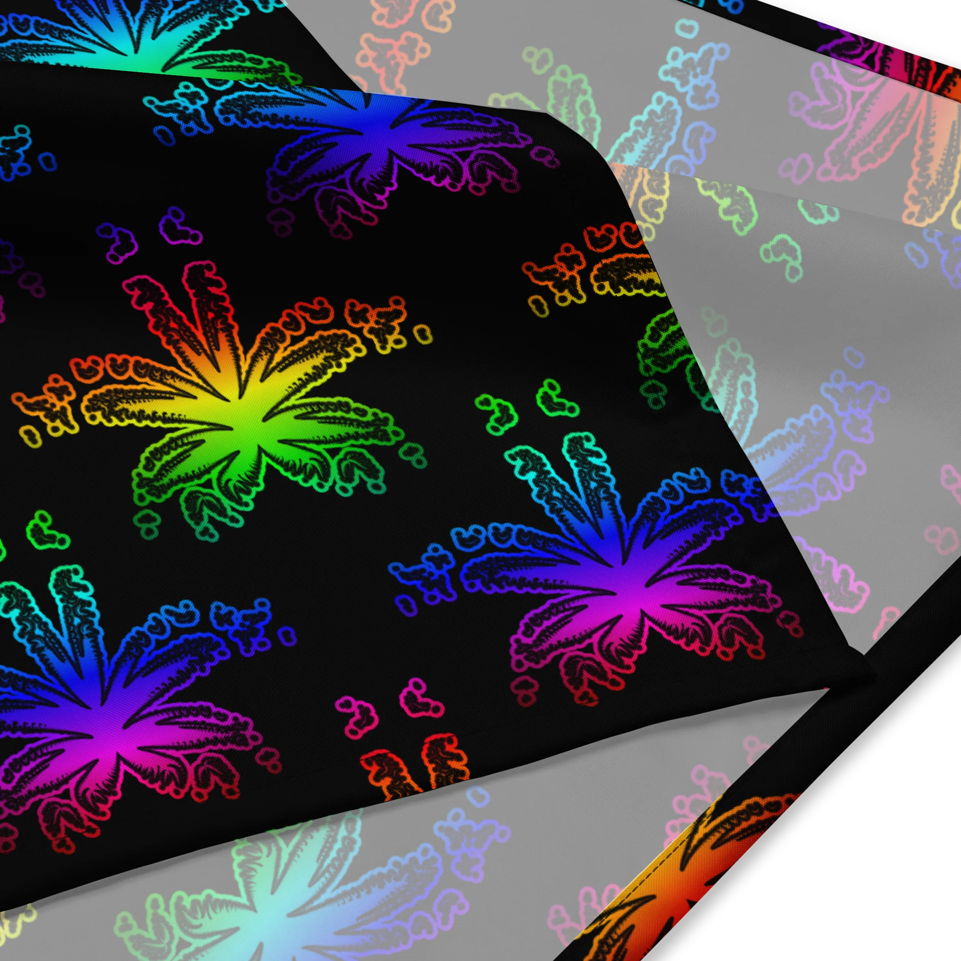 Rainbow Happy Pride Pot Leaf Pattern Bandana, LGBTQIA+ Cannabis Queer Stoner Art, Weird Weed Twisted 420 Fashion Accessory product image (1)