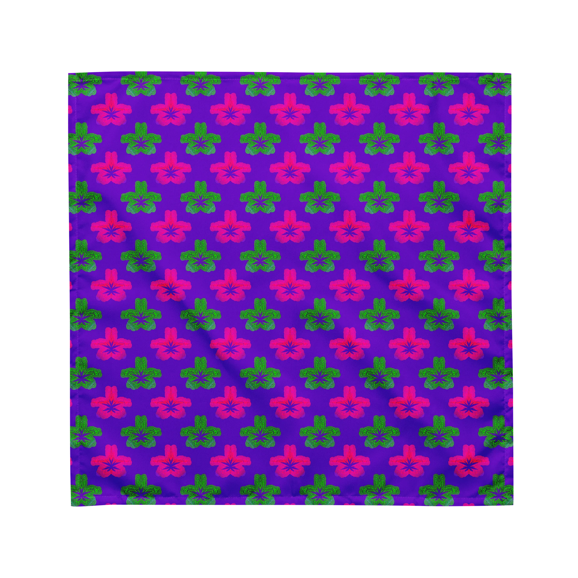 Cannabis Flower Art Bandana, Pot Leaf Pattern 420 Festival Fashion, Neon Green Hot Pink Purple Weed Rave Style Accessory product image (1)