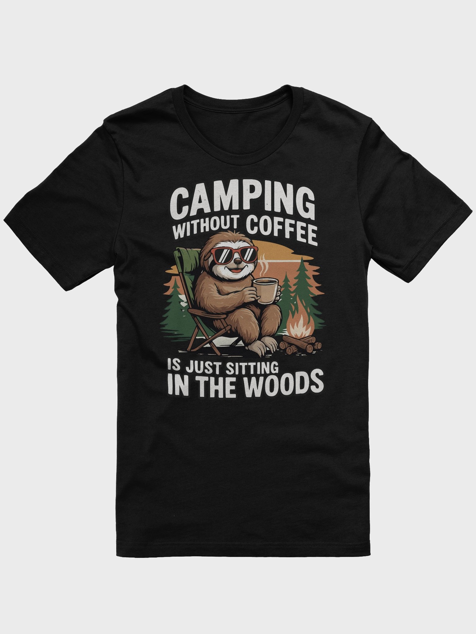 Camping Without Coffee Funny Sloth T-Shirt Design – Retro Campfire Art product image (3)