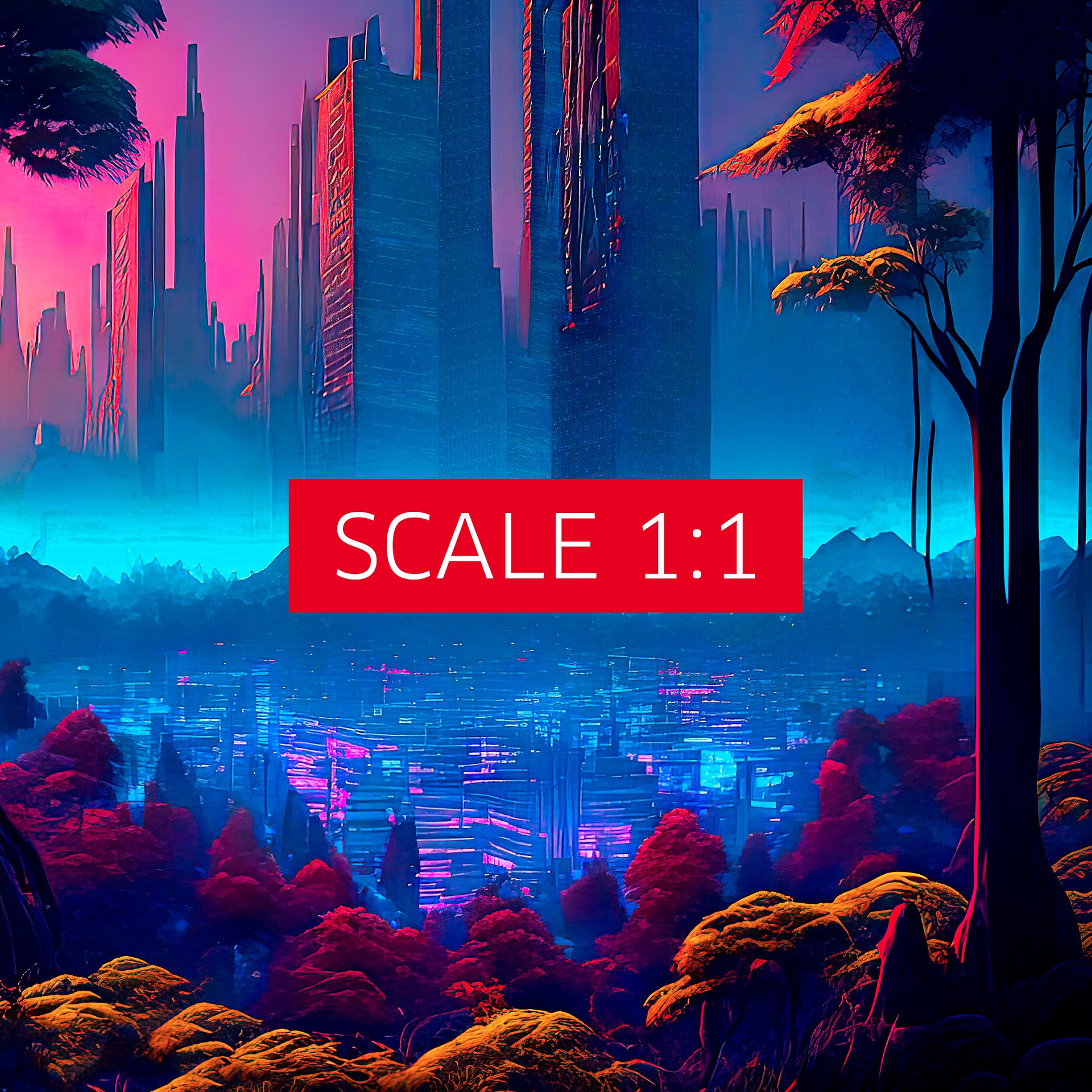 Neon cyberpunk city in a forest (Star Wars/Blade Runner style) — surreal space collage art, futuristic sci-fi collage product image (4)