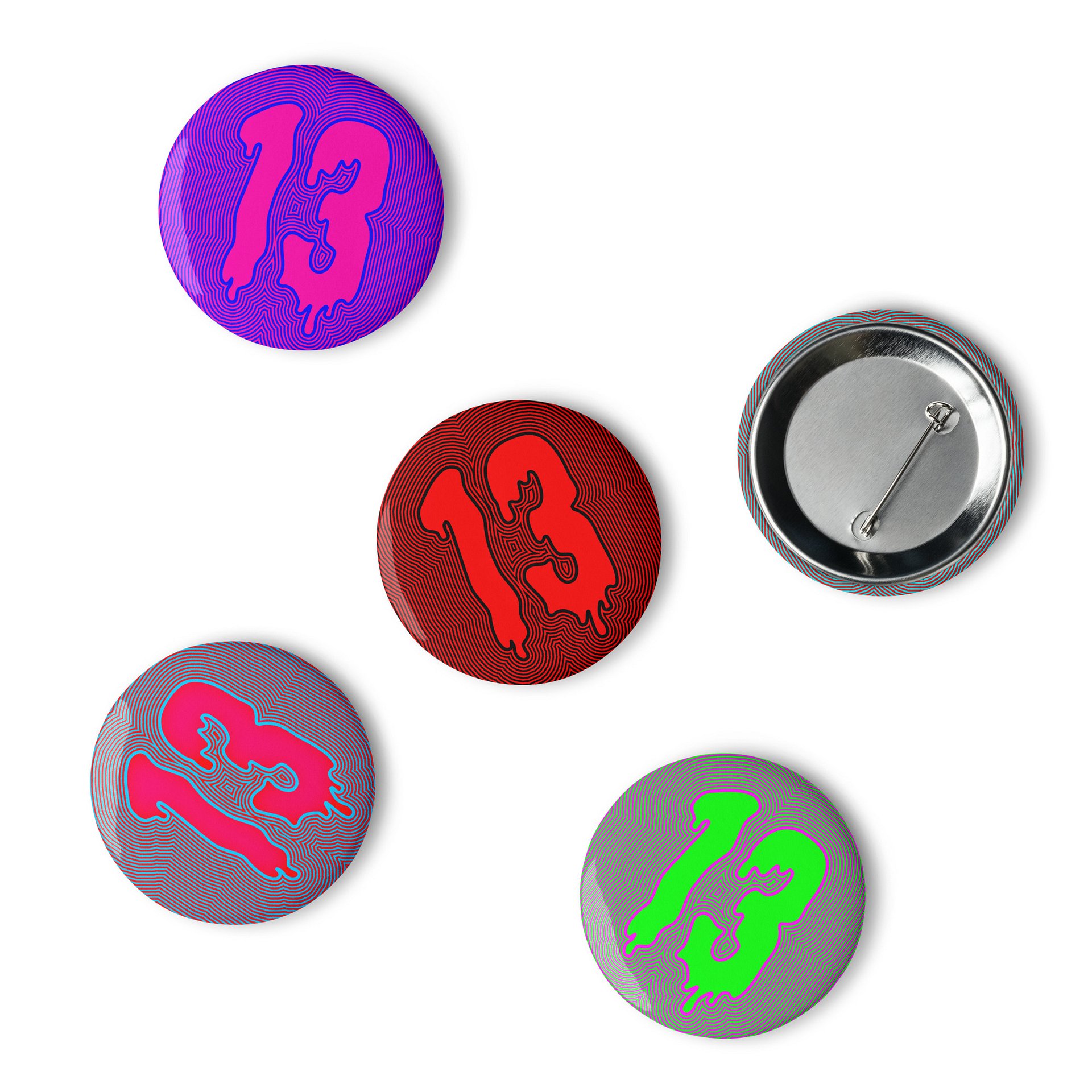 Happy Friday the 13th Psychedelic Pins, Trippy Thirteen Art, Horror Lover Accessories, Creepy Dripping Design Odd Pin Button Set product image (6)