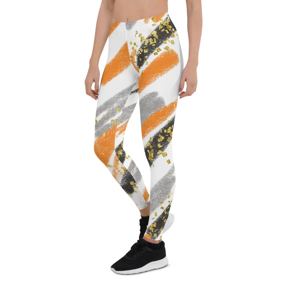 Black Orange abstract vintage print leggings product image (6)