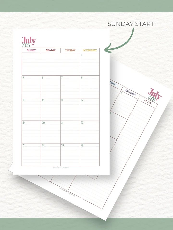 Summer Garden - 26-27 Calendar - 2 Pages per Month - Half Letter Size product image (2)