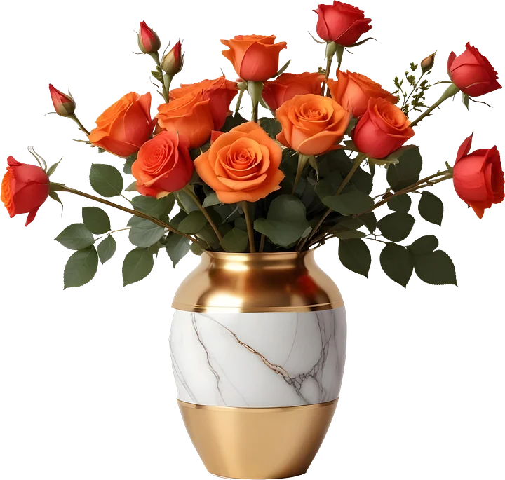 Golden Glow – Marble and Gold Rose Vase PNG product image (1)