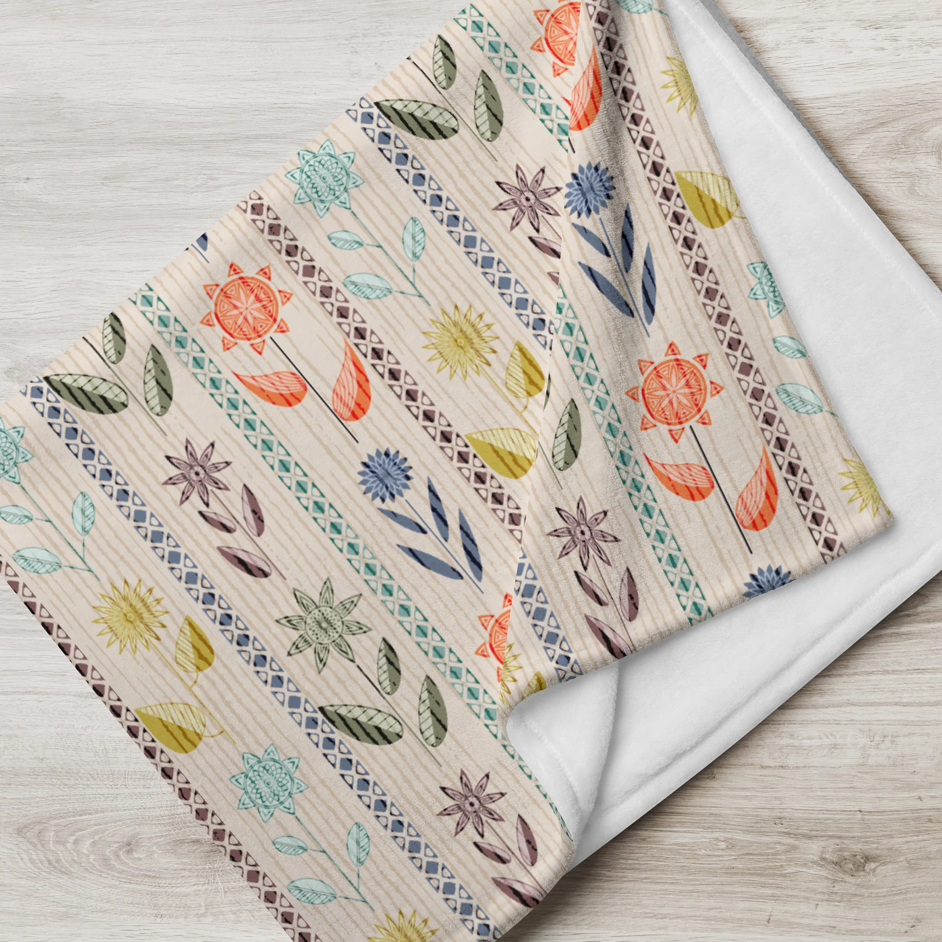 Geometric Flowers and Leaves Nature Throw Blanket product image (2)