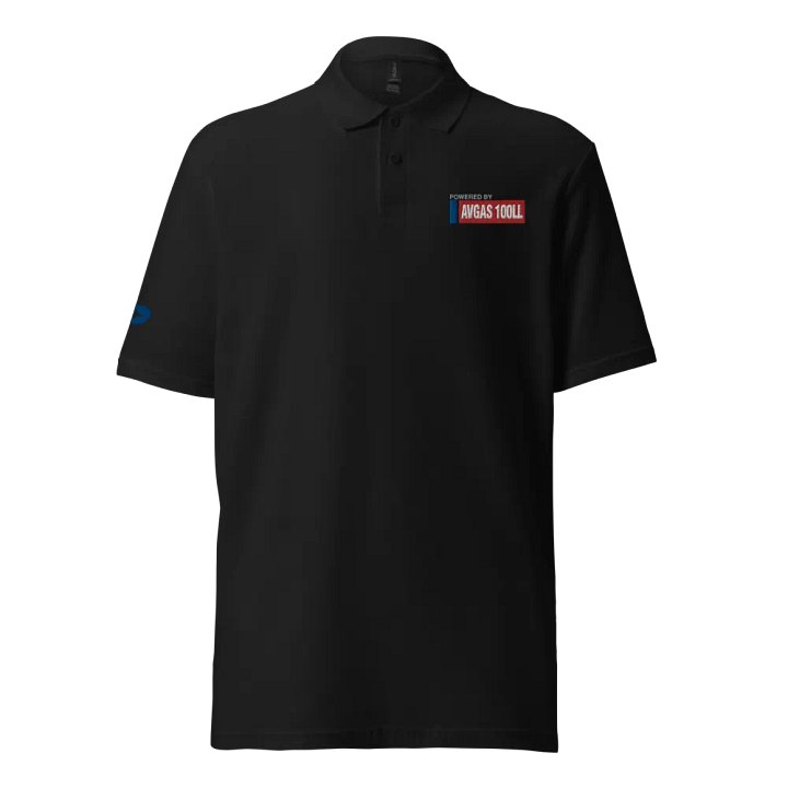 POWERED BY AVGAS 100LL - PIQUE BLACK POLO SHIRT product image (1)