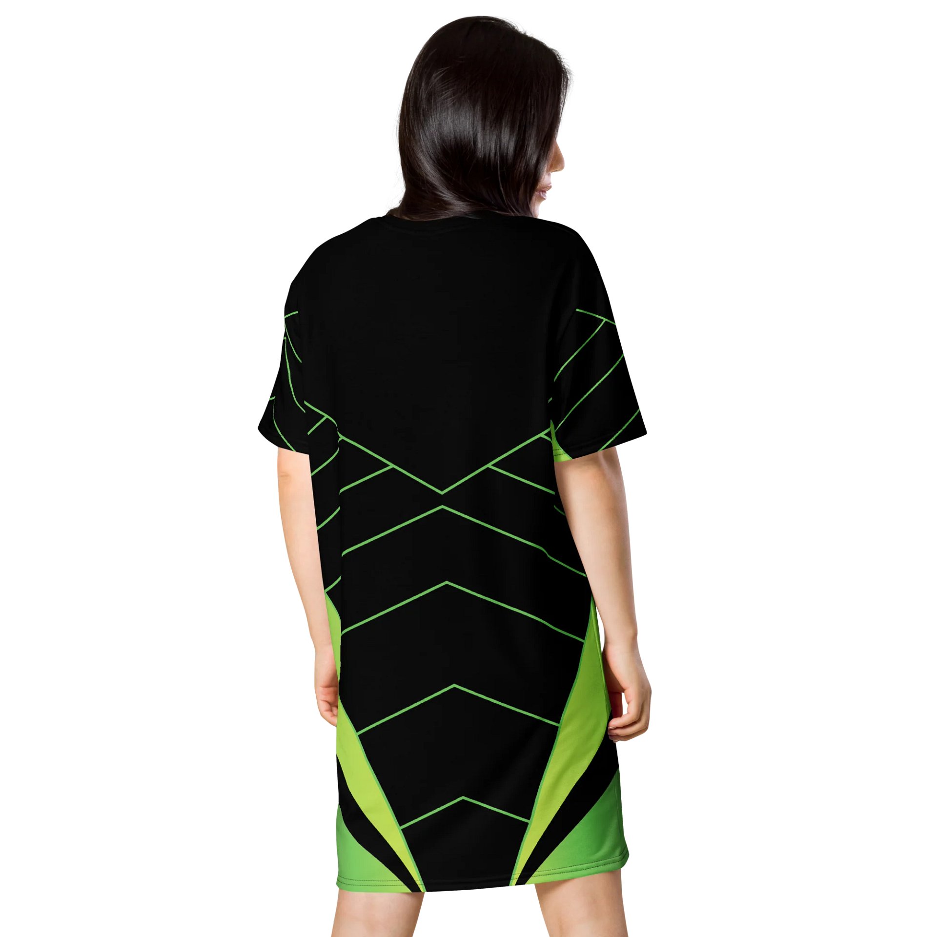 Exclusive Women's Oversized T-Shirt Dress - Black with Green Geometric Pattern product image (2)