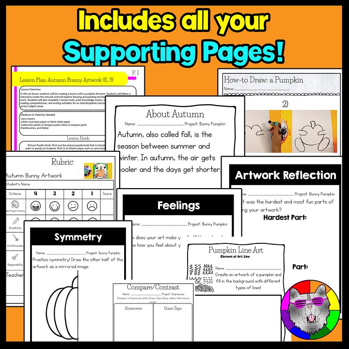 Autumn Bunny with Pumpkin Art Lesson with Reading, Writing & Reflection Activities (Grades K–3) product image (2)