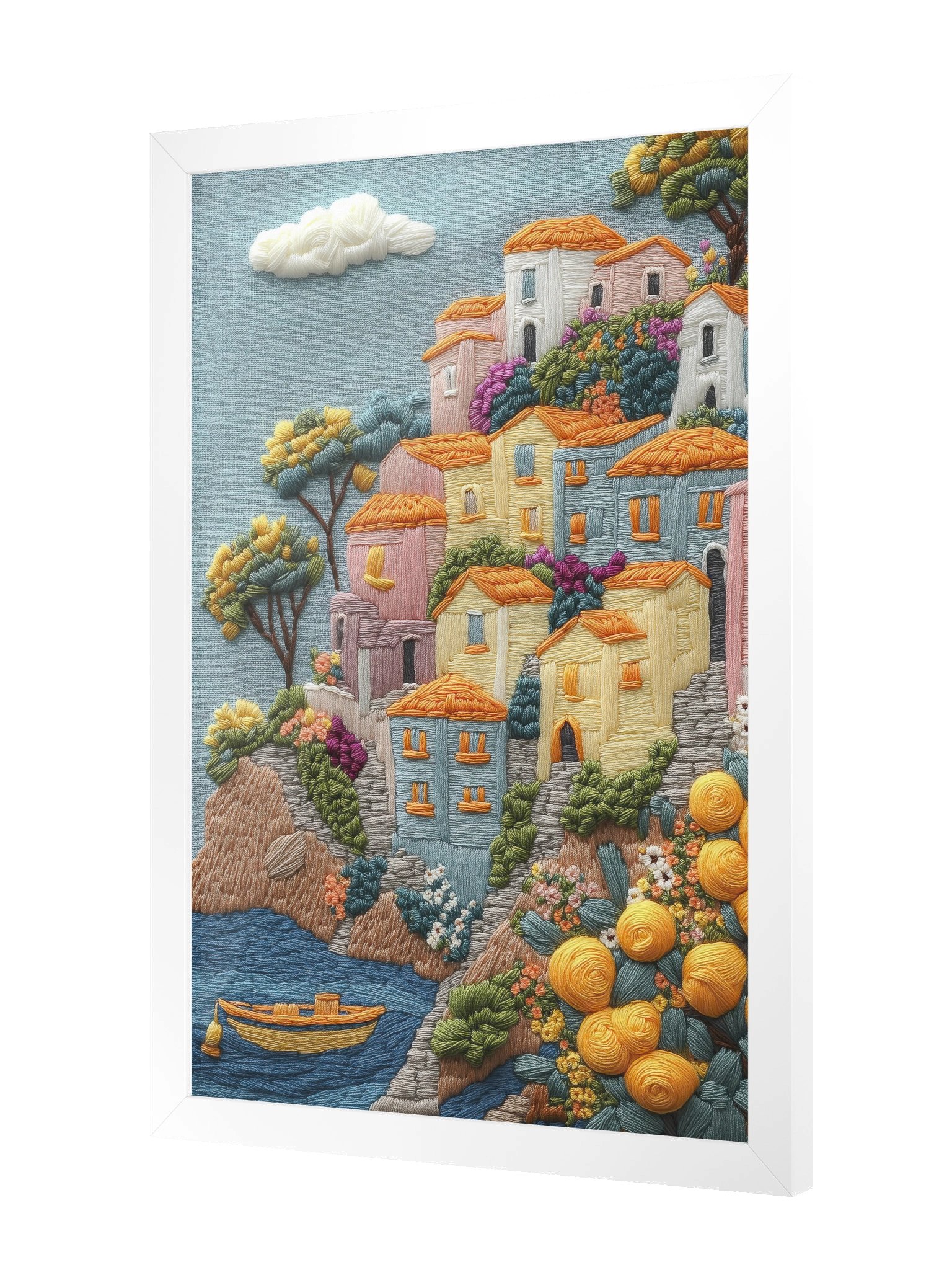 A beautiful Coast of Amalfi | Embroidery-Style Wall Art — Framed Print product image (10)