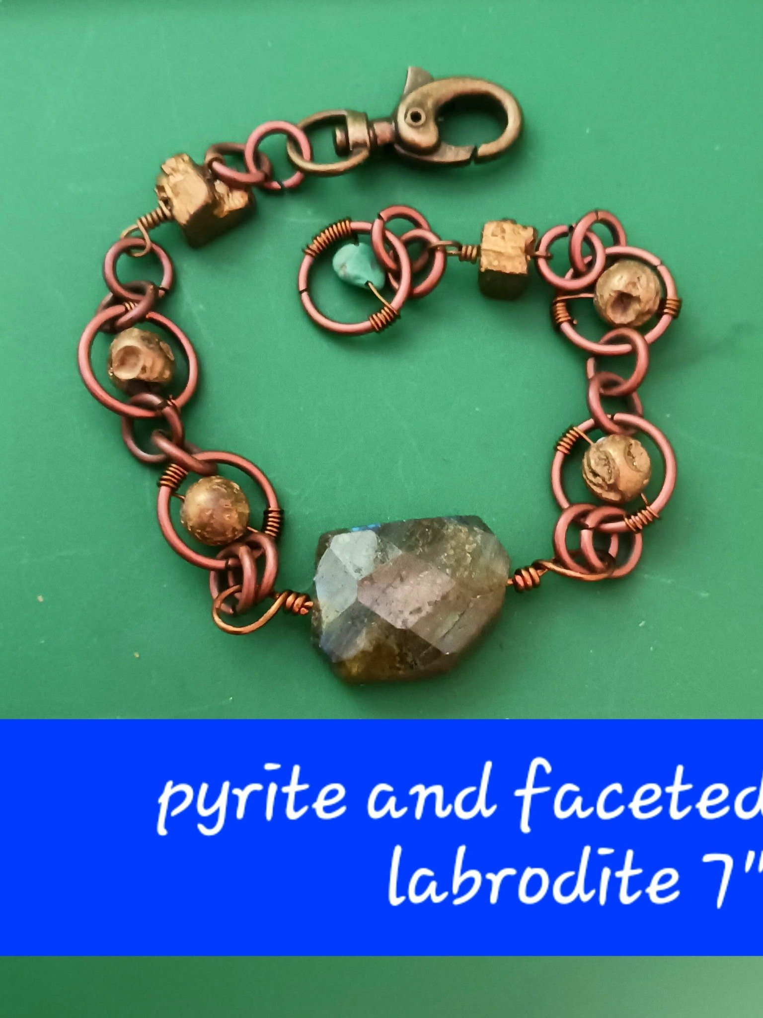 Pyrite and Labradorite Bracelet - Handmade Crystal Jewelry product image (2)