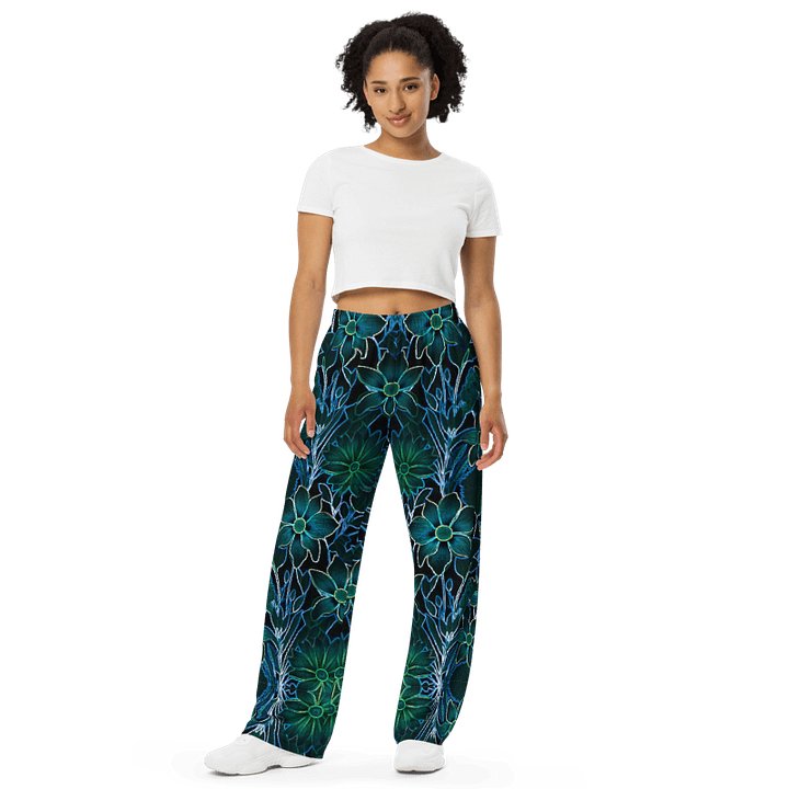 Trippy Teal Floral/All-Over Print Unisex Wide-Leg Pants by Sublicolor product image (2)