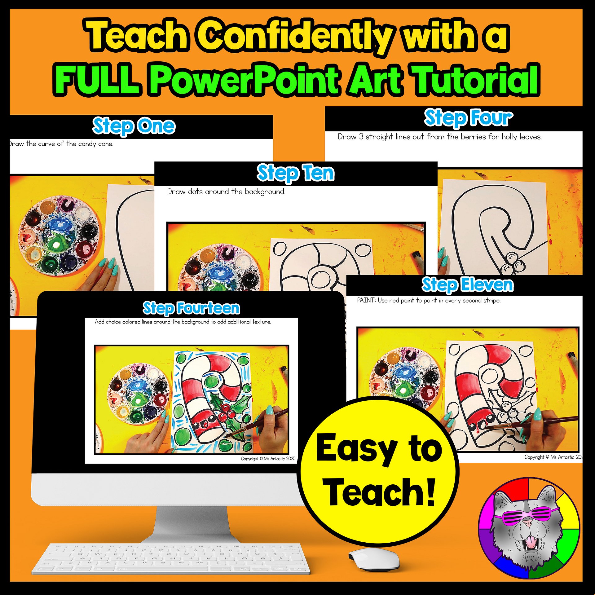 Christmas Art Project Candy Cane Art Lesson Christmas Art Activity December Art product image (4)