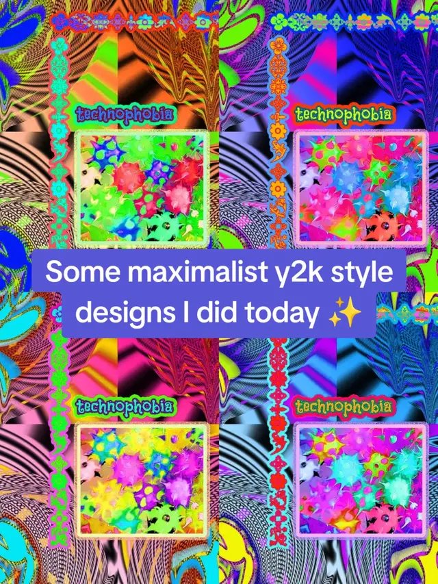 Going all in on some neon nostalgia chaos & exploring new ideas today... back to promoting the store tomorrow. #graphicdesign #maximalism #y2k #abstractart #designtok 