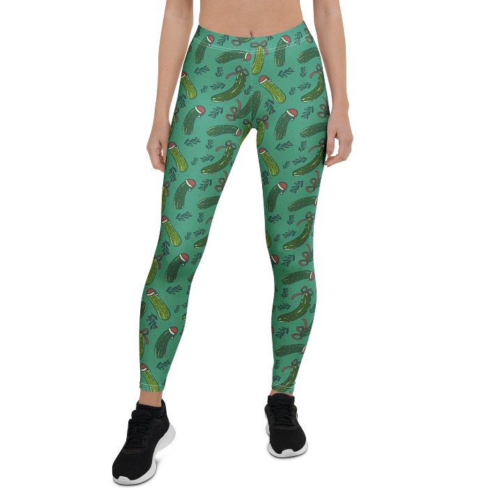 Christmas Pickles Pattern Leggings, Dark Green product image (2)