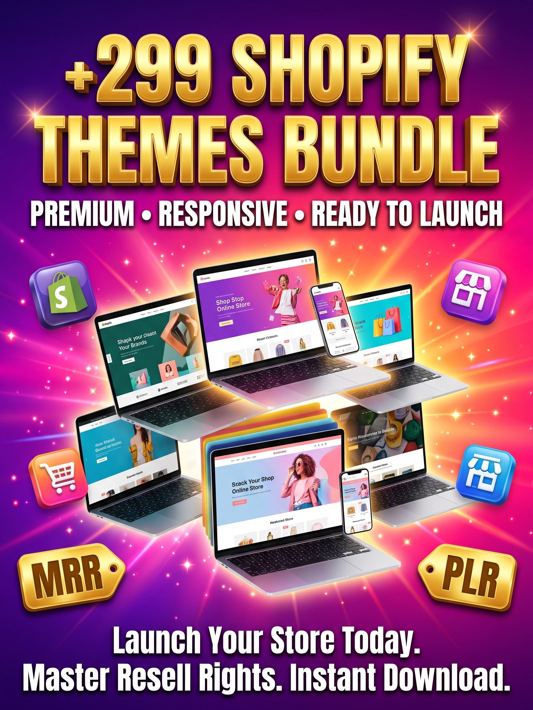 299+ Shopify Themes Bundle | MRR/PLR | Instant Download product image (1)