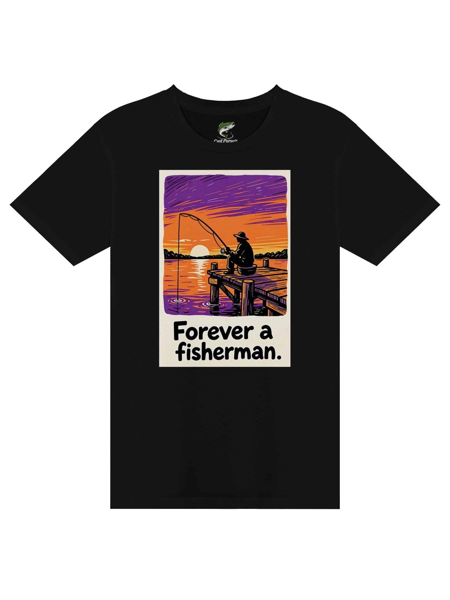 T-Shirt: "Forever a fisherman." Man on Pier at Sunset product image (1)