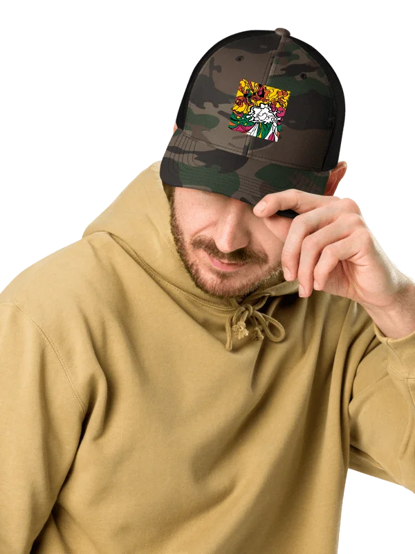 Vibrant Swirl Camo Trucker Hat - Wave at Sunset product image (19)