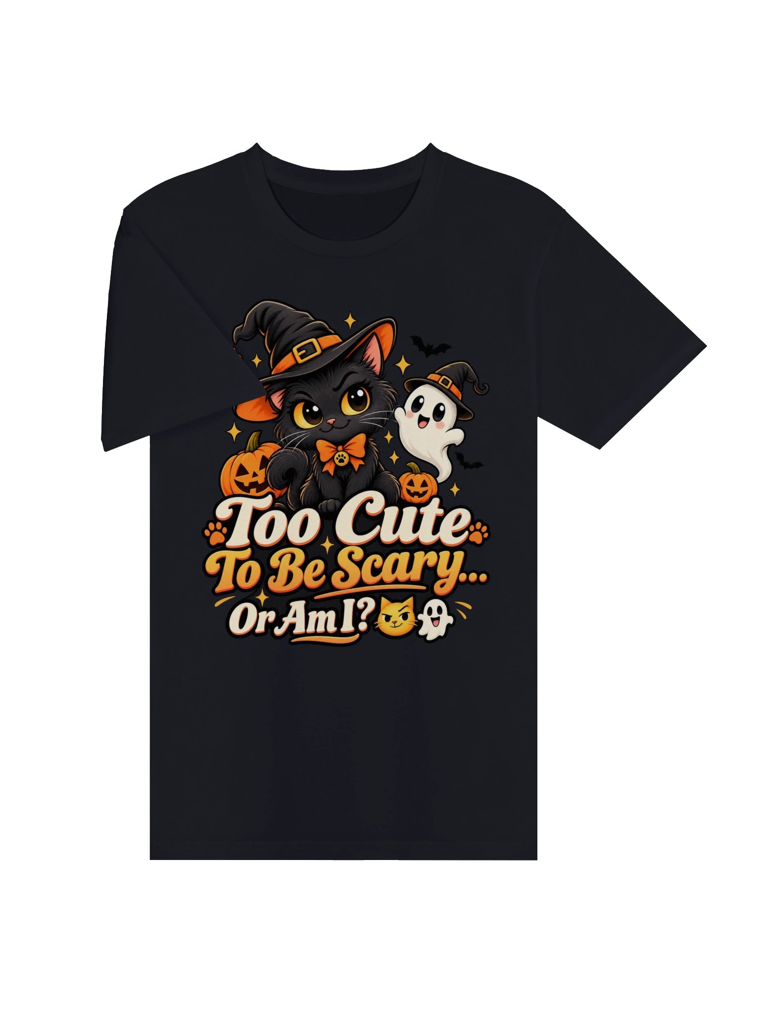 Too Cute To Be Scary Or Am I T-Shirt | Cute Halloween Black Cat Witch & Ghost Graphic Tee product image (35)