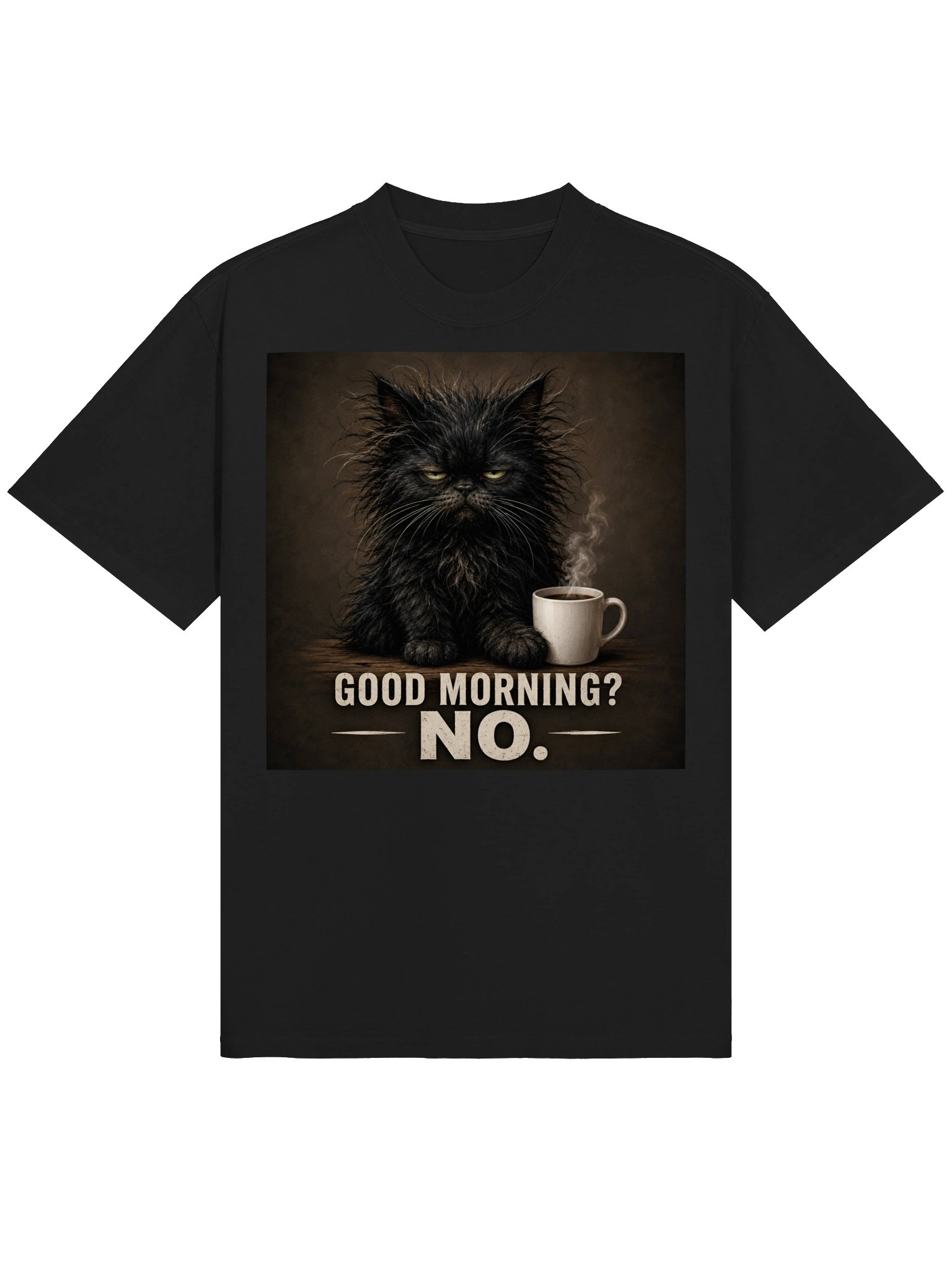 Good Morning? NO. Black Cat Coffee T-Shirt | Funny Cat Lover Gift product image (2)