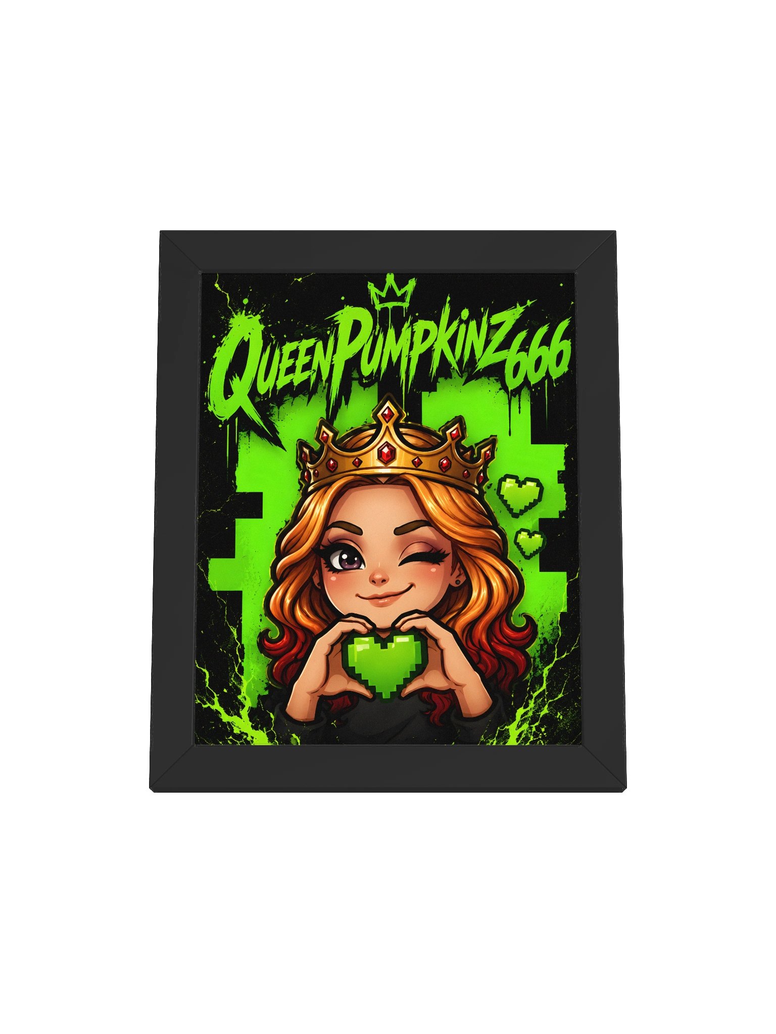 QueenPumpkinz666 Neon Pixel Heart Framed Poster product image (1)