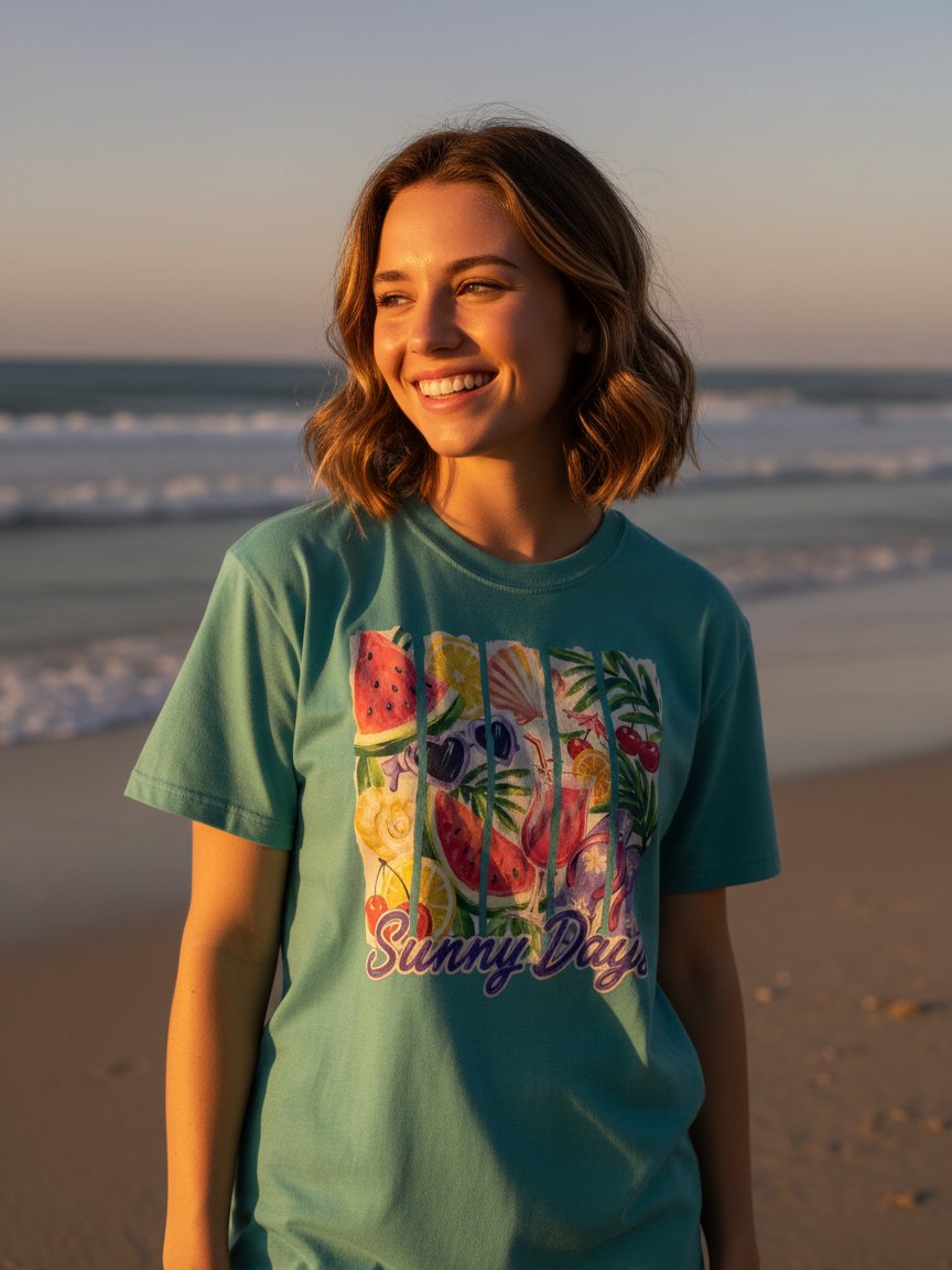 Sunny Days — Hand-Painted Summer Collage Tee product image (2)