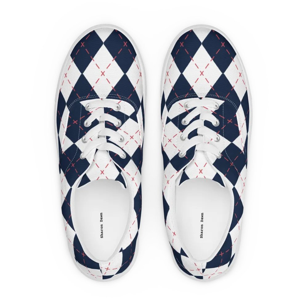Harlequin Blue Diamond Men's Lace -Up Canvas Shoes product image (12)